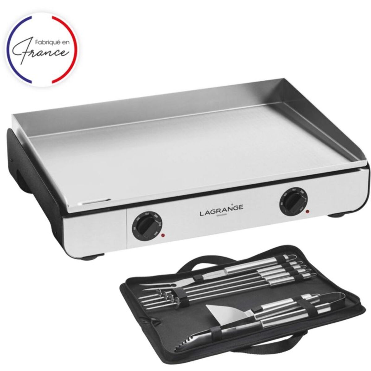 Plancha électrique LAGRANGE Pro 65L noir 2 brûleurs à poser, 65x40 cm + kit d'accessoires