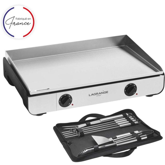 Plancha électrique LAGRANGE Pro 65L noir 2 brûleurs à poser, 65x40 cm + kit d'accessoires