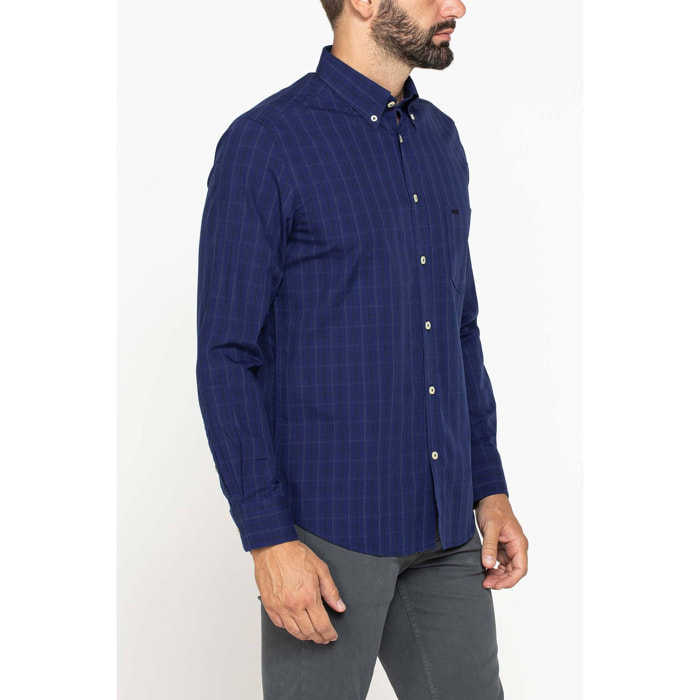 CAMICIA FANTASIA TINTO FILO CON COLLO BUTTON-DOWN