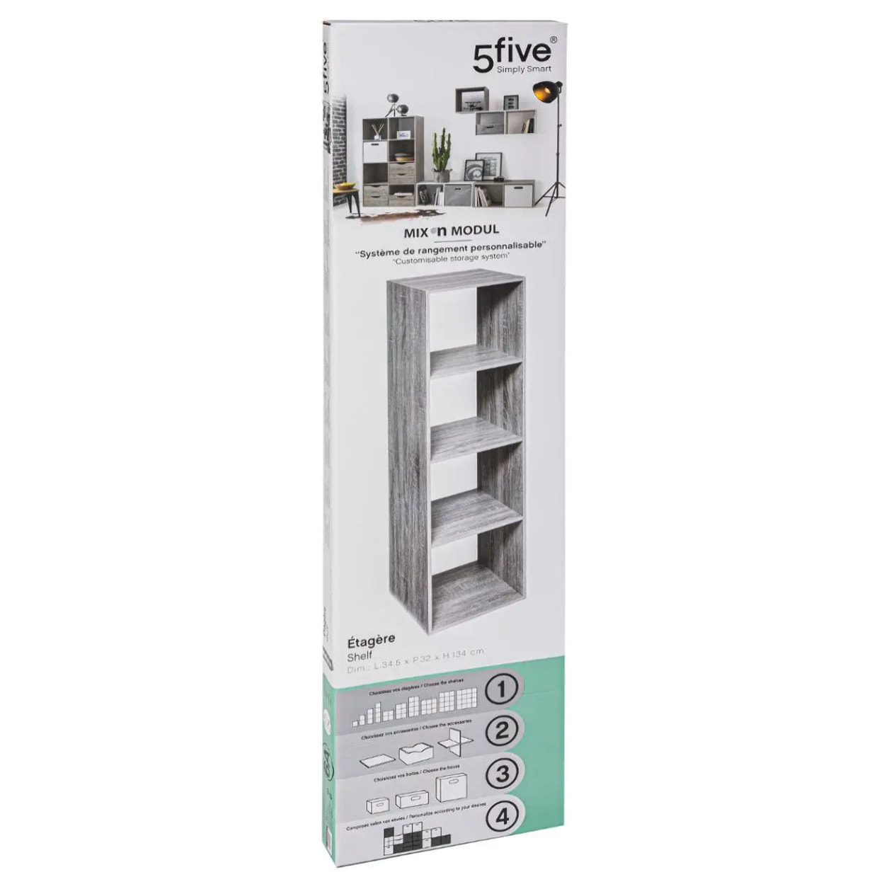 Étagère colonne 4 cases Effet chêne gris Mix N' Modul