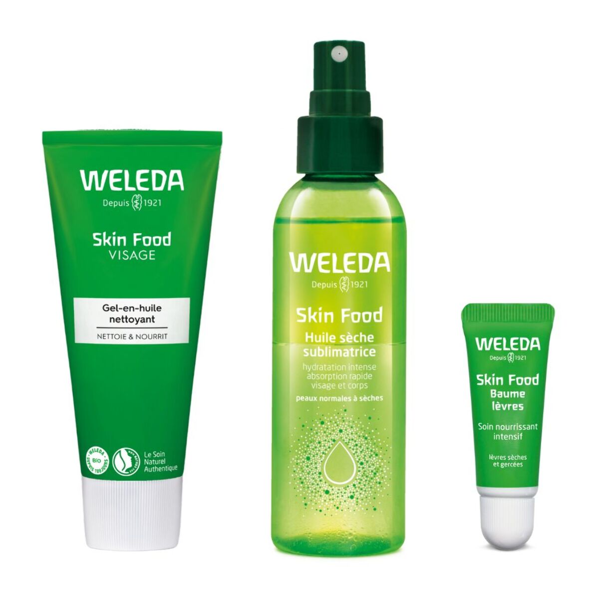 WELEDA -  Lot Skin Food Gel-en-huile nettoyant + Huile sèche sublimatrice + Baume lèvres