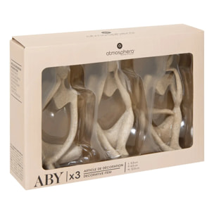 Lot de 3 statues femmes Aby H.11,5cm résine beige