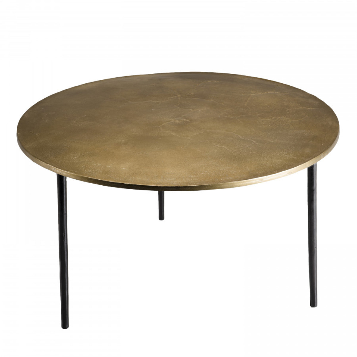 JONAS - Table basse ronde 80x80cm plateau aluminium doré pieds noirs