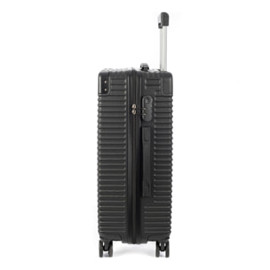 DAM Valigia da cabina Trolley in materiale leggero di ABS ad alta resistenza con angoli rinforzati. Serratura numerica e 4 ruote doppie estraibili e girevoli a 360°. 43x24x61 Cm. Colore: Nero