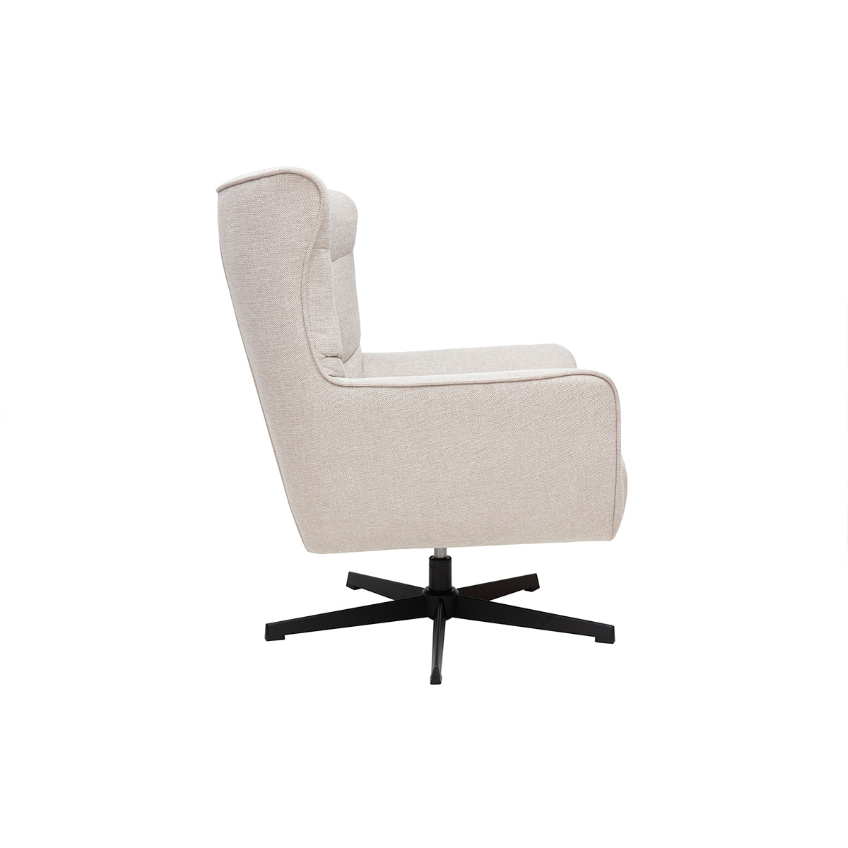 Fauteuil scandinave pivotant en tissu effet velours texturé beige et métal AVERY