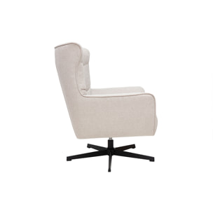 Fauteuil scandinave pivotant en tissu effet velours texturé beige et métal AVERY