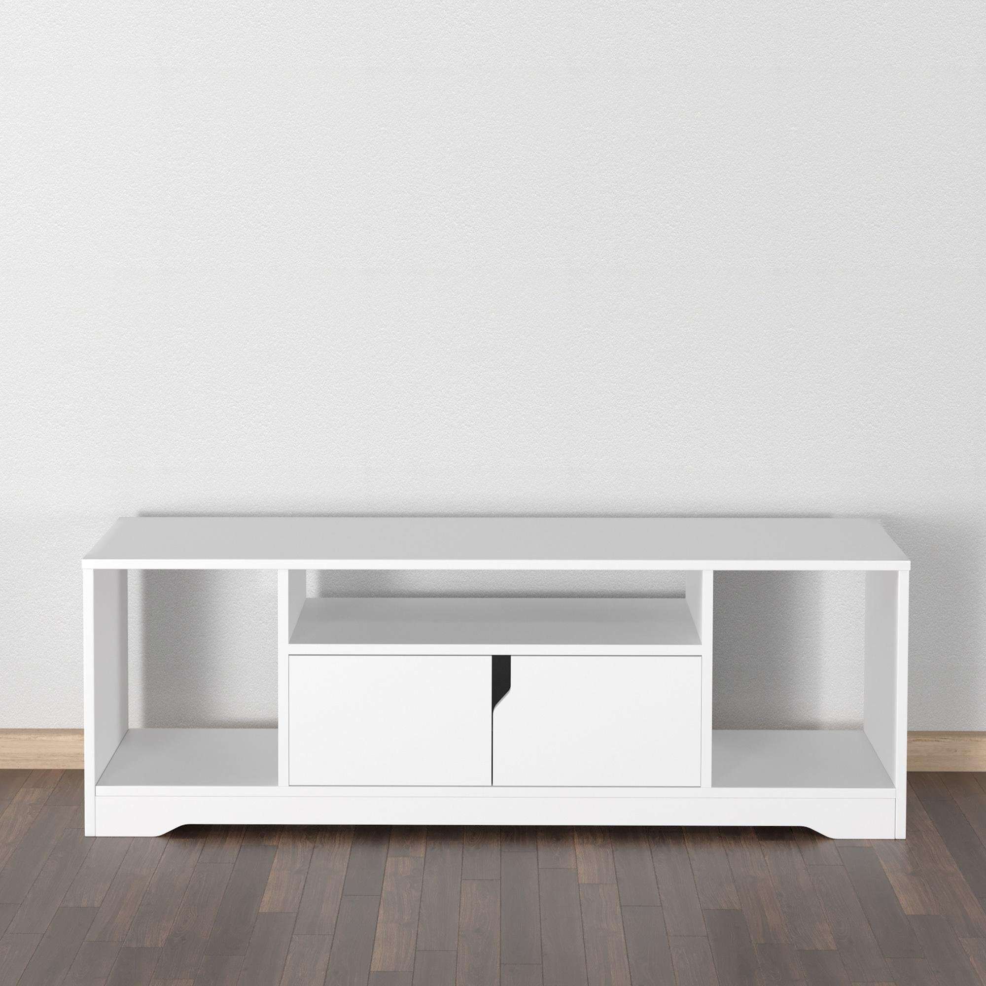 Mueble de TV para Televisor de hasta 42'' Mesa para TV de Salón Moderna con Armario de Doble Puerta y 3 Compartimentos Abiertos 120x30x41cm Blanco