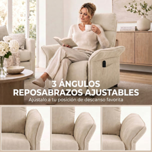 HOMCOM Sillón de Masaje, Sillón Relax Reclinable 135° Manual, Calor Lumbar, Mando a Distancia, Reposapiés, 8 Zonas de Masaje, Reposabrazos Ajustables, Asiento Muelles, Bolsillos, Tapizado Rizo, Beige