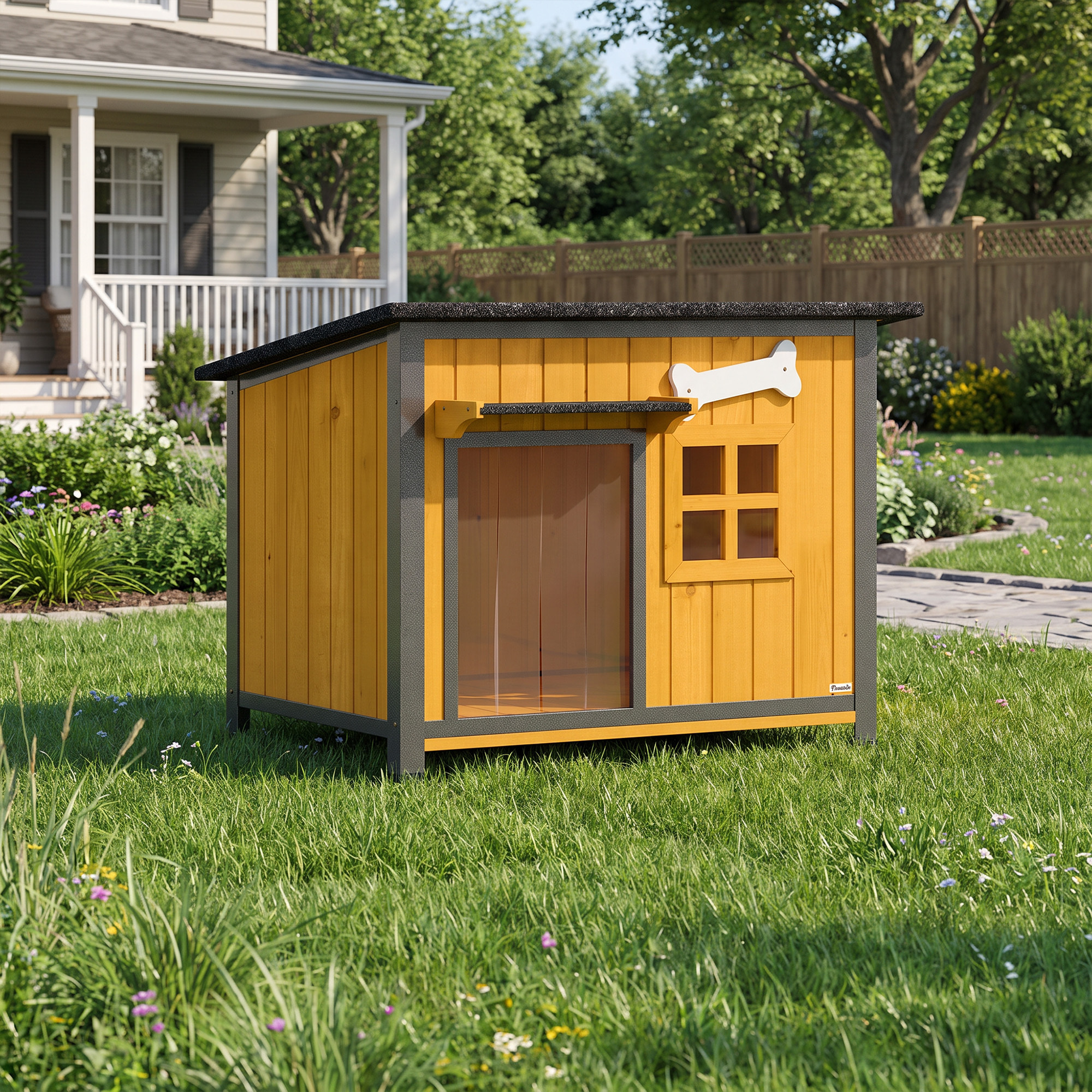 Niche pour chien acier bois pré-huilé design maisonnette toit ouvrant