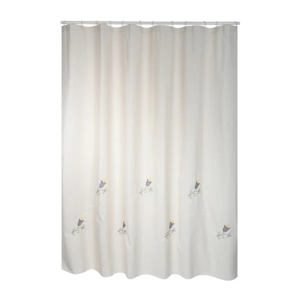 Rideau de douche Coton & Polyester TULIP 180x200cm QUALITE PREMIUM Beige - Anneaux inclus MSV