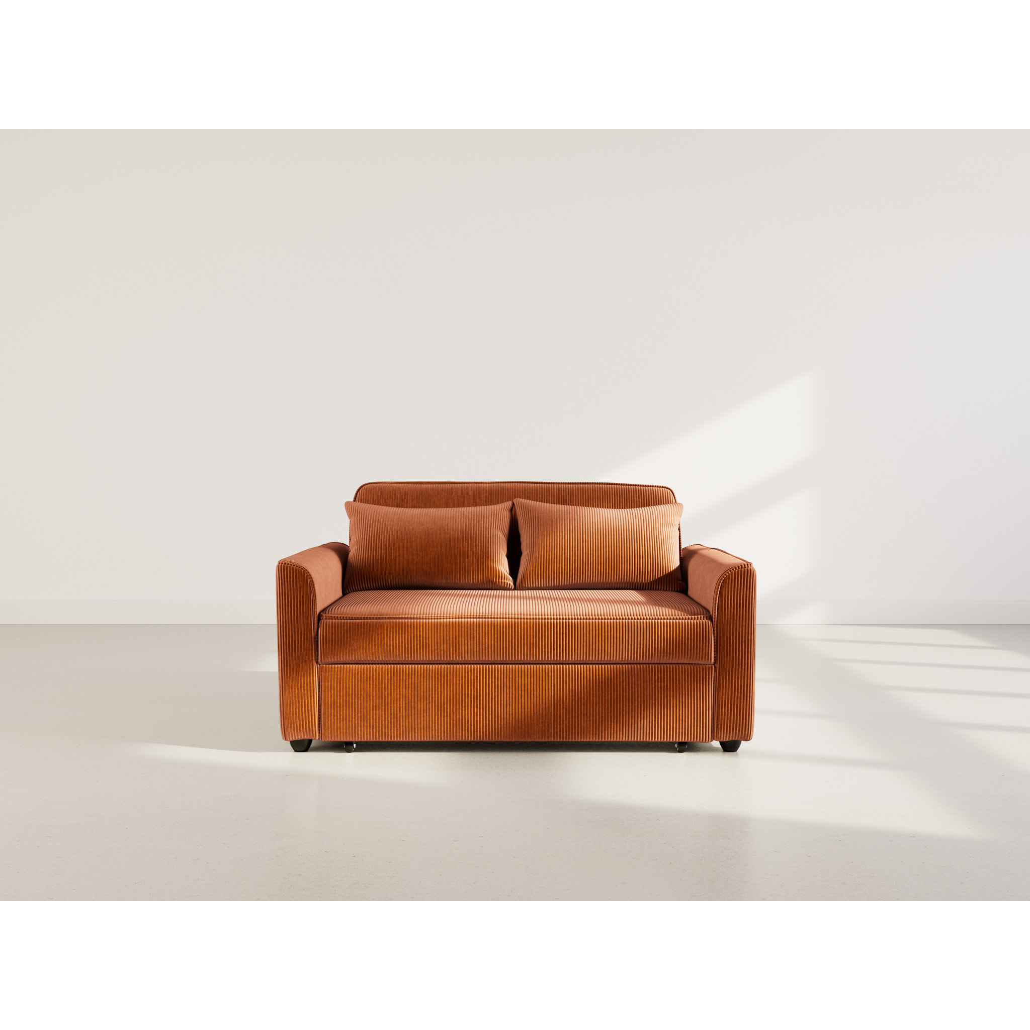 Ernest - Canapé droit 2 places convertible en velours côtelé - Terracotta