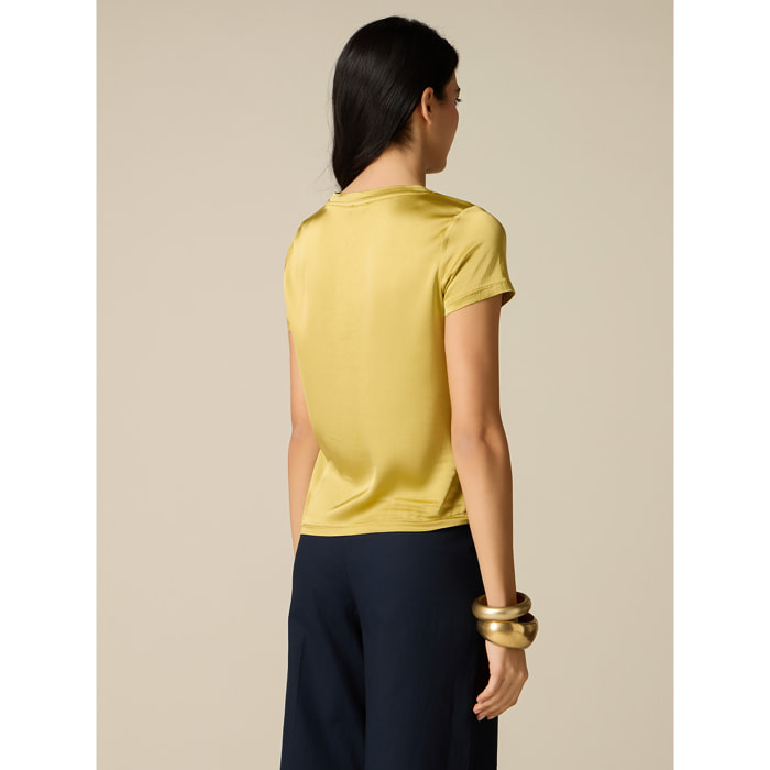 Oltre - Blusa de manga corta en raso - Oro