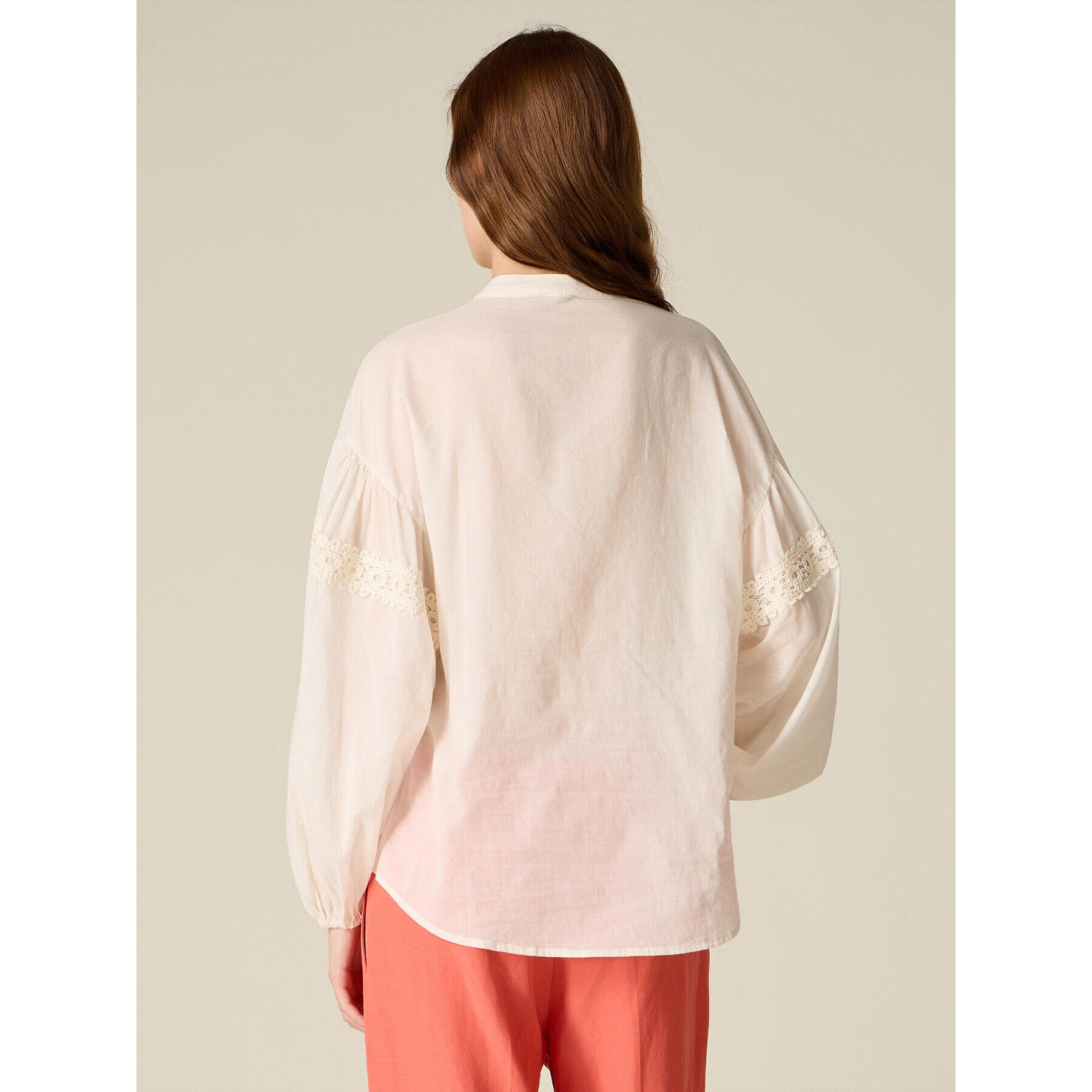 Oltre - Camicia in mussola di cotone con crochet - Bianco