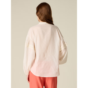 Oltre - Camicia in mussola di cotone con crochet - Bianco