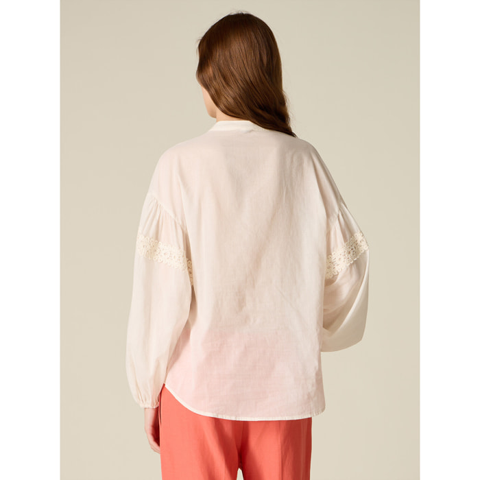 Oltre - Camicia in mussola di cotone con crochet - Bianco