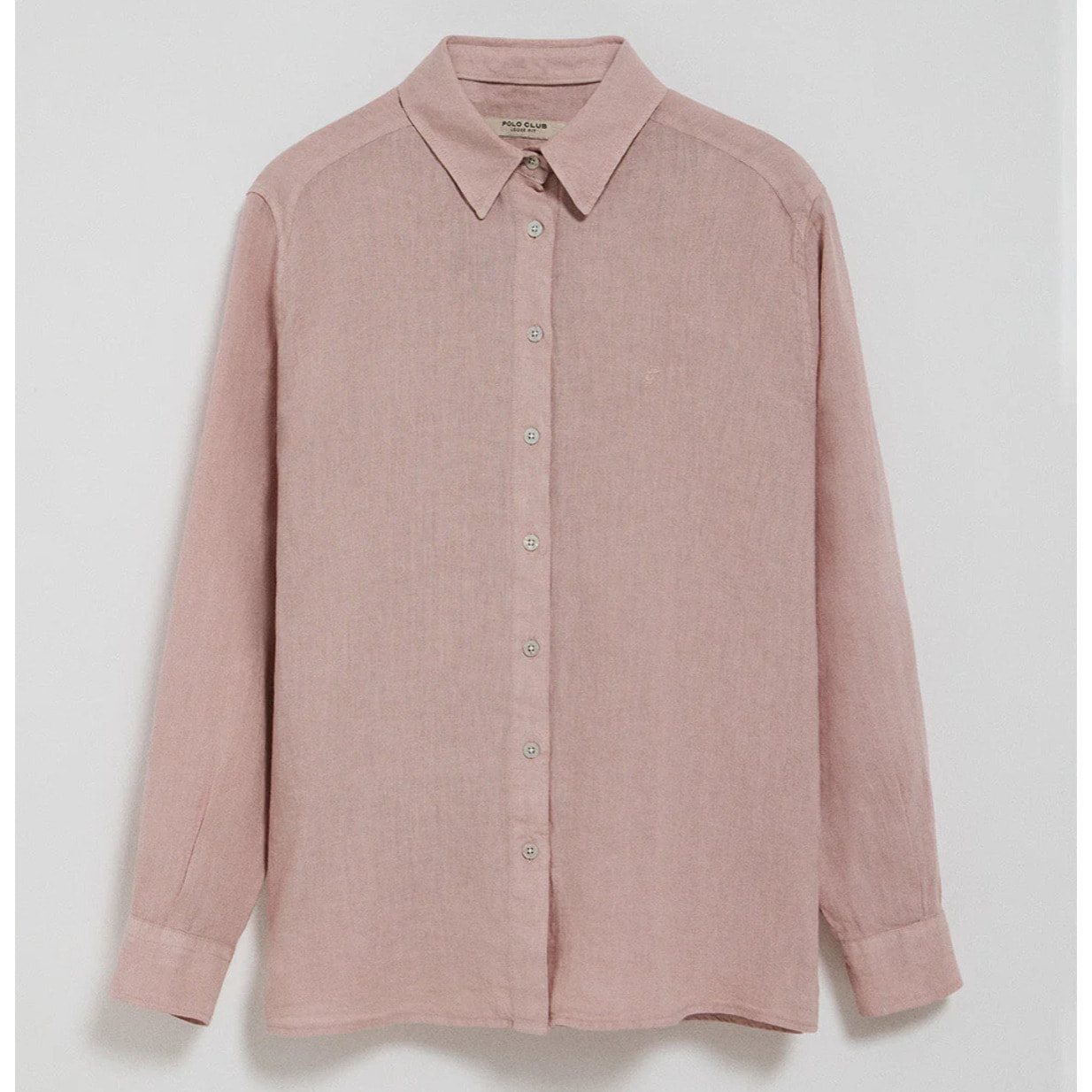 Camisa rosa taupe garment dye de lino con monograma bordado