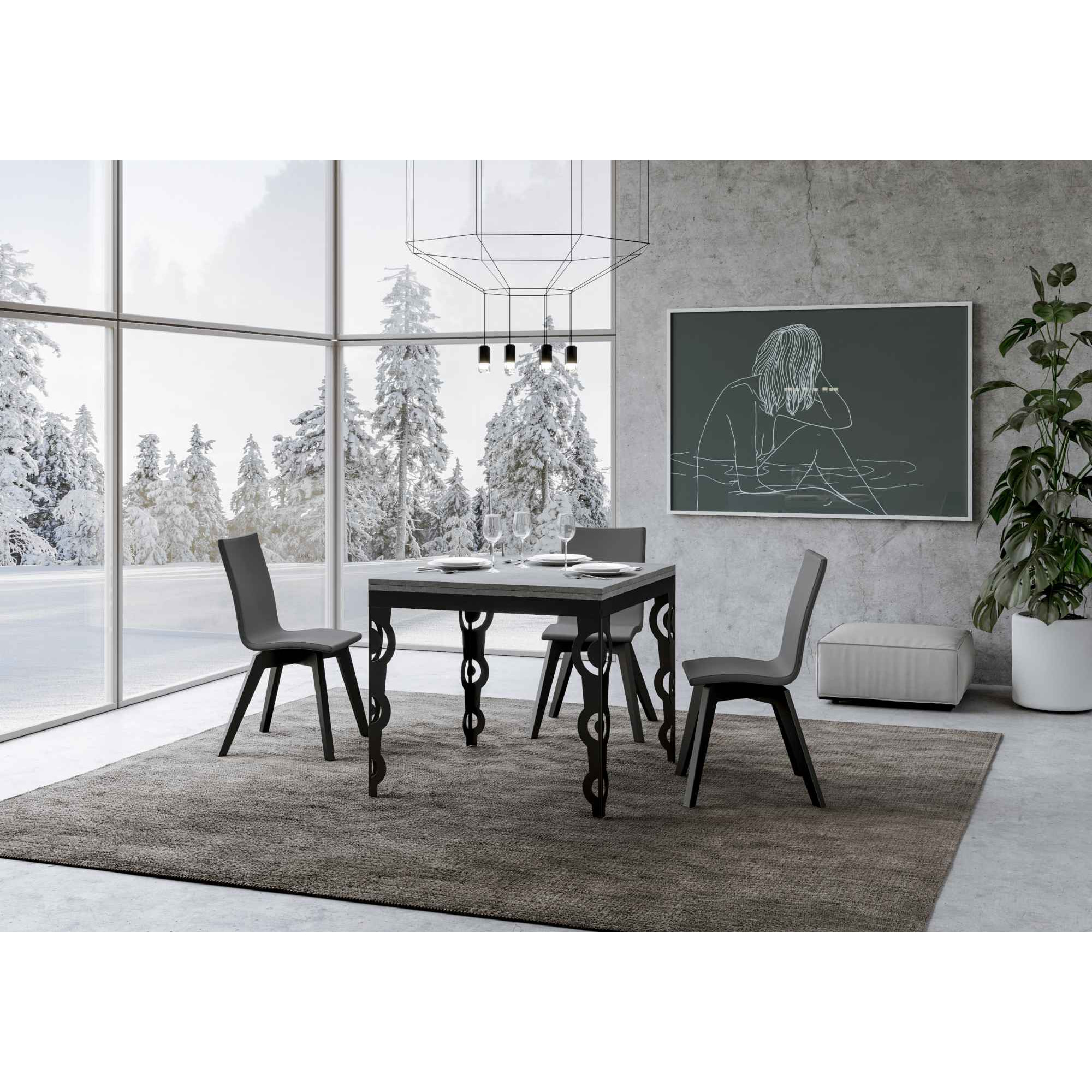 Tavolo apribile 90x90/180 cm Karamay Libra Cemento telaio Antracite