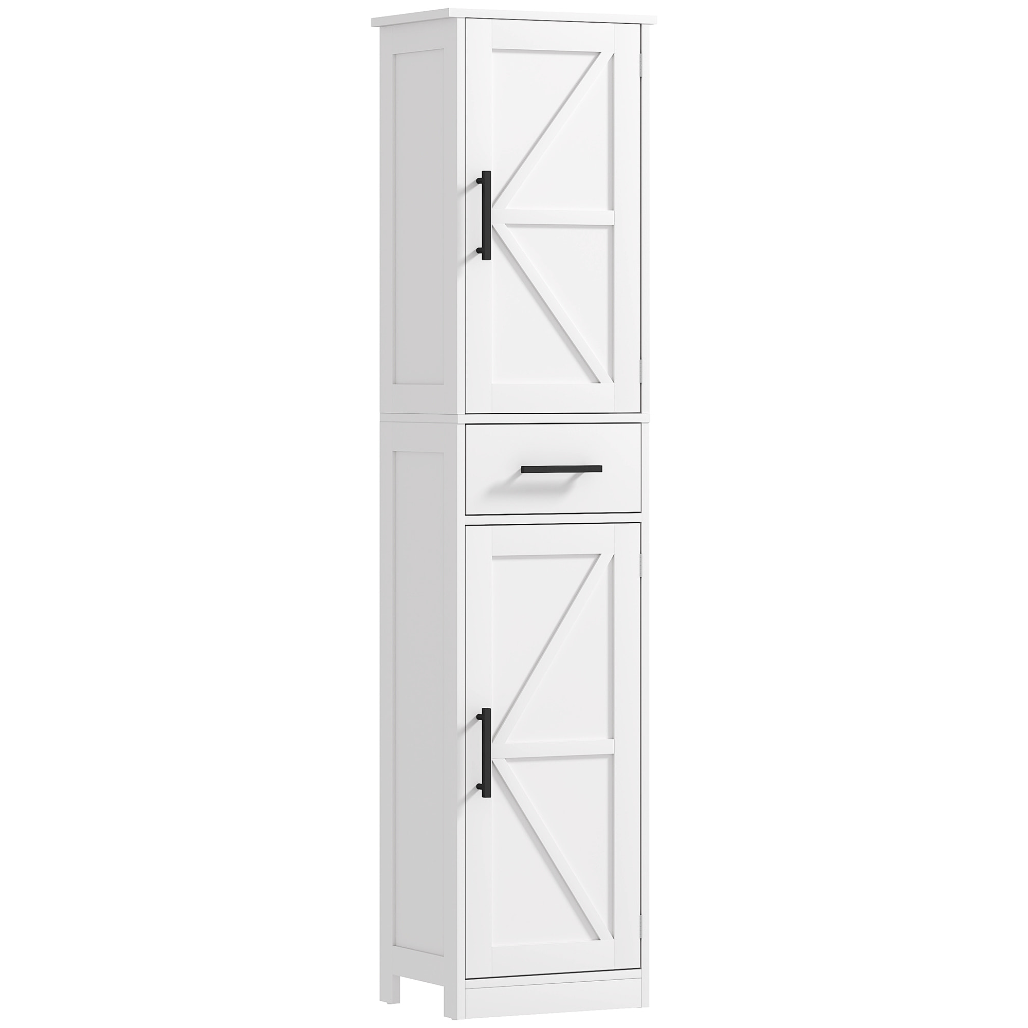 Armario Alto de Baño Estrecho con 2 Puertas 1 Cajón y 2 Estantes Ajustables Columna de Baño Estilo Rústico para Salón Aseo Cocina 40x30x170 cm Blanco