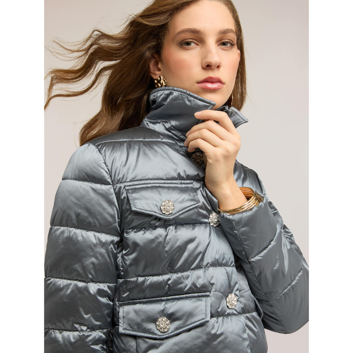 Motivi - Plumífero lightweight corto con botones joya - Gris