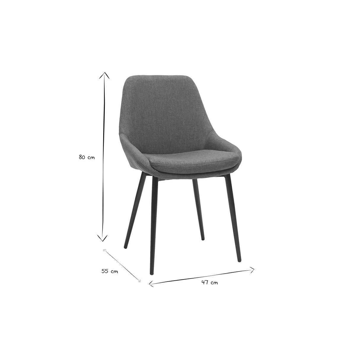 Chaises design en tissu gris et métal noir (lot de 2) HOLO