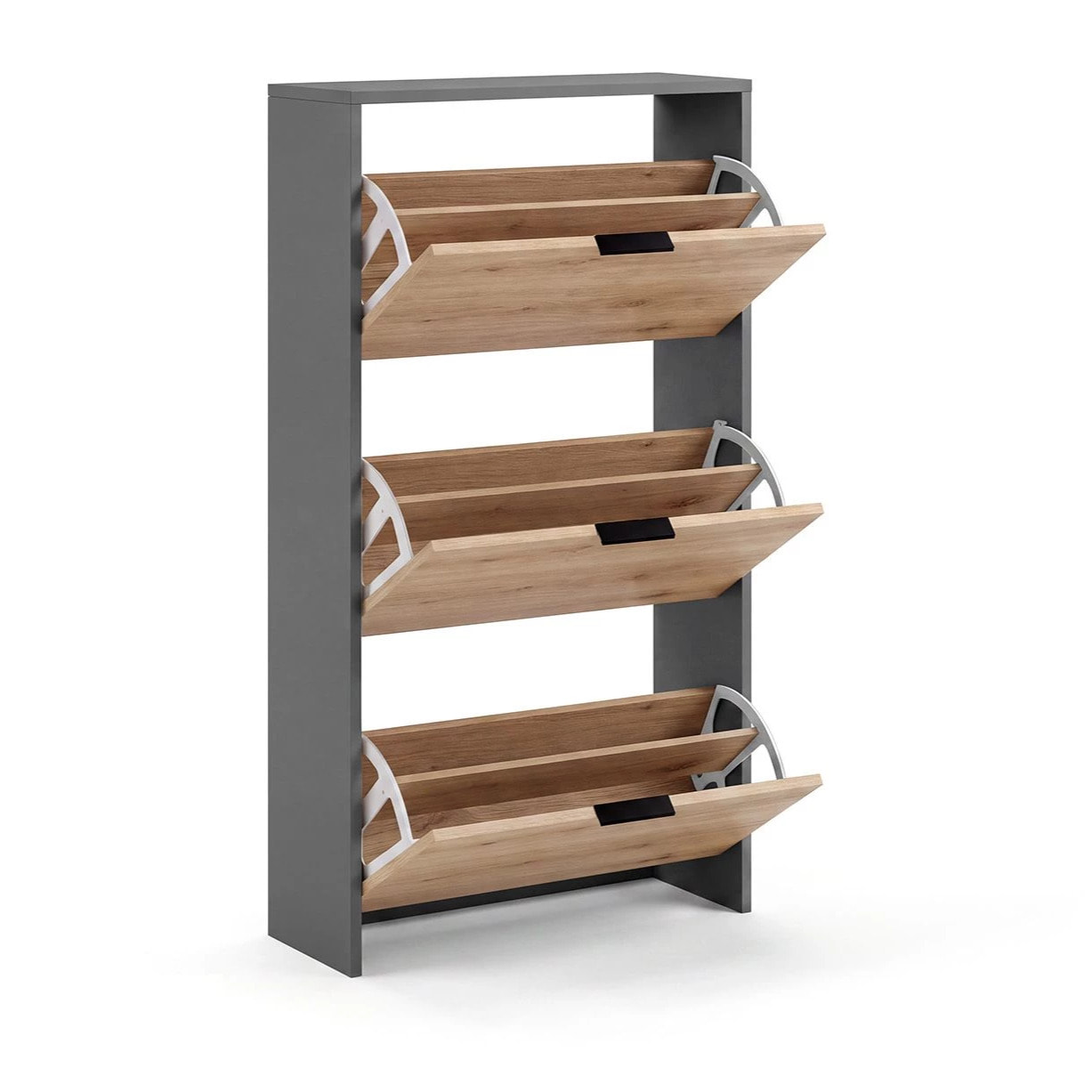 Zapatero de 3 puertas abatibles en gris grafito y alpine oak 60x113 cm Remi Gris Grafito - Alpine Oak