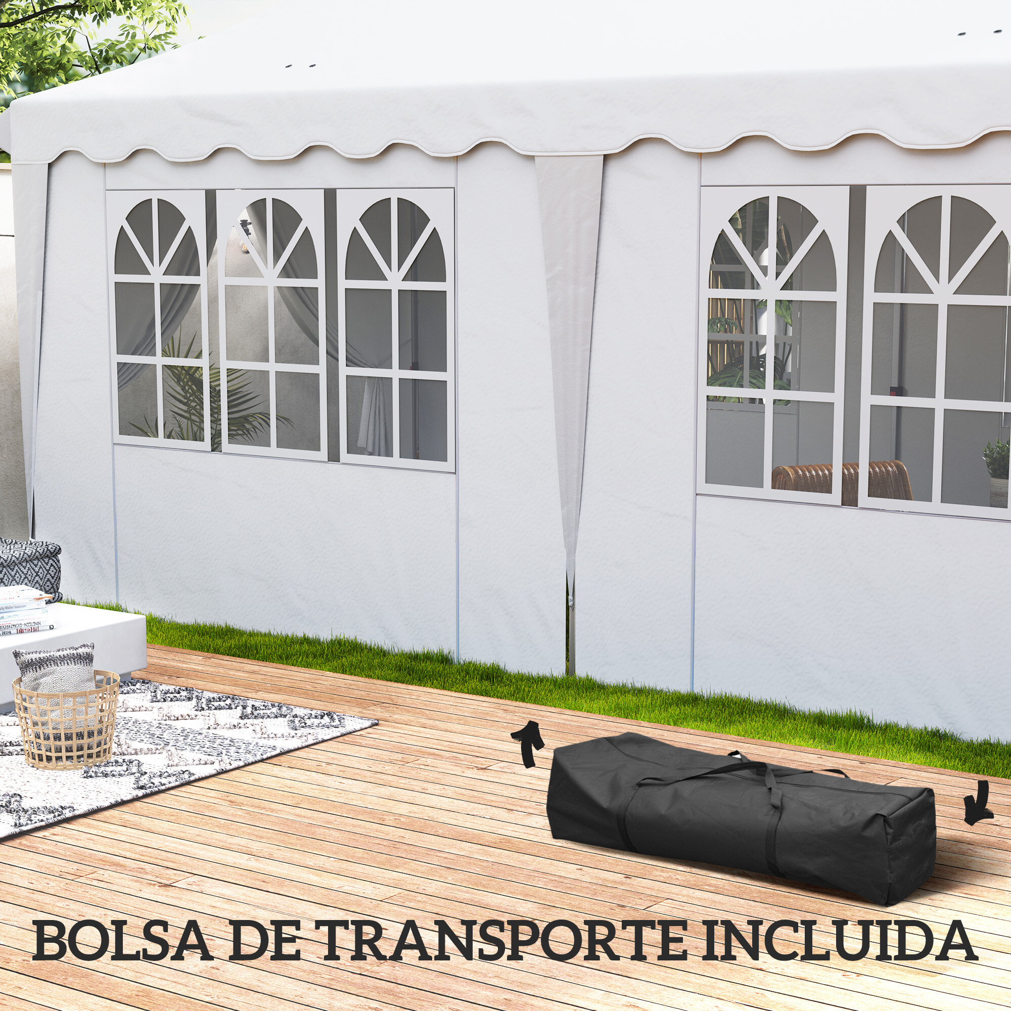 Carpa Plegable Pop-up Gazebo 6x3 m Cenador Plegable con 6 Paredes Laterales Anti-UV Altura Ajustable Bolsa de Arena y Bolsa de Transporte para Camping Fiestas