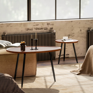 Juego de 2 Mesas Auxiliares Apilables Mesas Nido Mesitas de Café Estilo Moderno con Marco de Metal para Salón Dormitorio Oficina 80x55x49 cm y Ø40x39 cm Efecto Madera y Negro