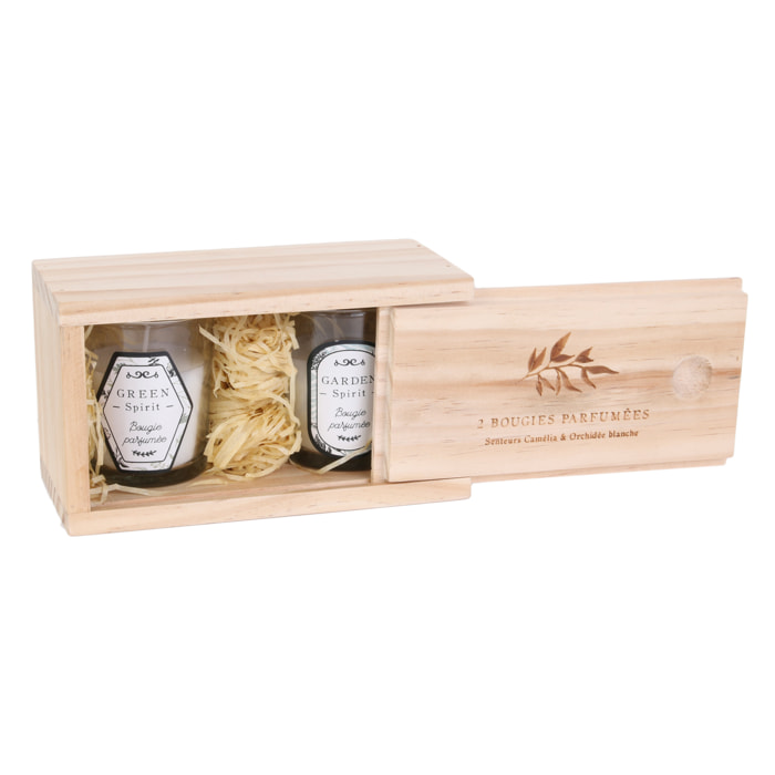 Bougie Parfumee Nature X2 Coffret Bois H6.5cm