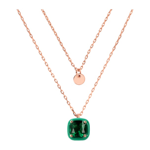 Collana Multifilo Catena Forzatina con Disco e Pendente Smaltato Verde con Cubic Zirconia Quadrata