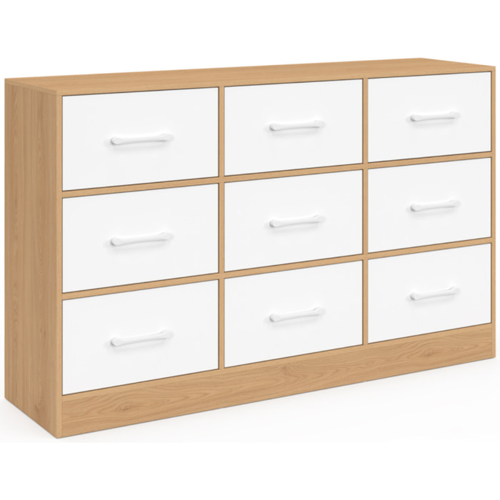 Commode Uma 9 tiroirs bois et blanc