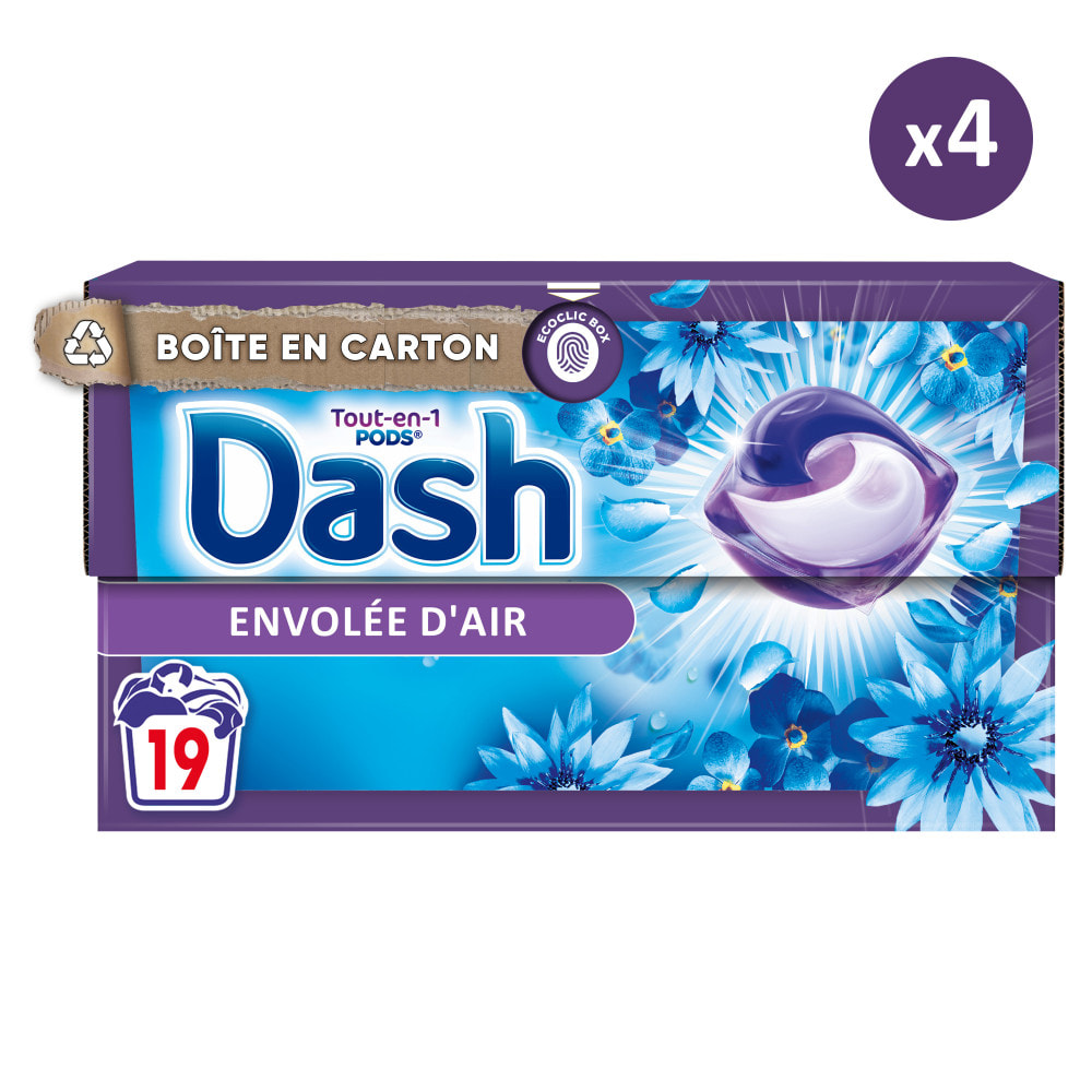 4x19 Pods Tout-en-1 Envolée D'Air, Lessive en Capsules Dash