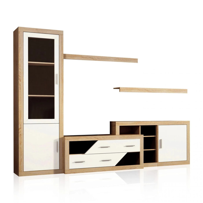 Salón modular con gran capacidad de almacenaje en cambria y blanco 280 cm Nuka V6 Cambria - Blanco