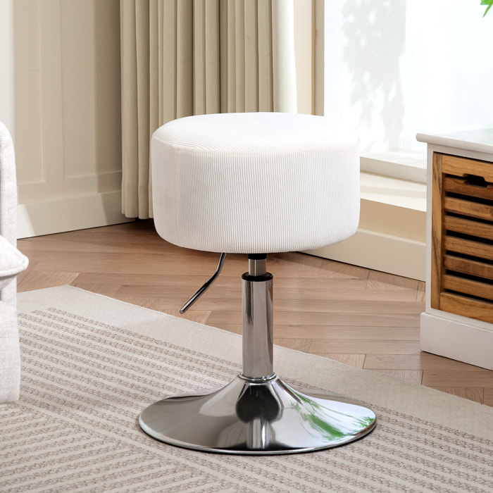 Taburete de Bar Taburete Alto de Cocina Regulable en Altura 52-66 cm Tapizado en Pana Giratorio en 360° para Comedor Tocador Mostrador Blanco