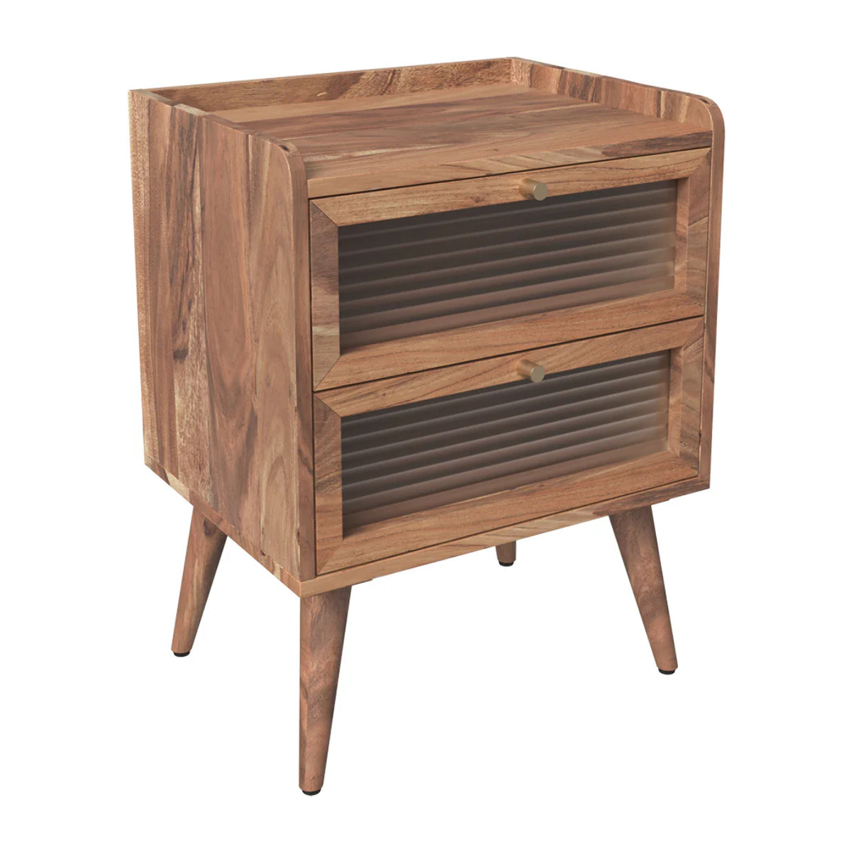 Table de chevet en bois d'acacia 2 tiroirs - Brune