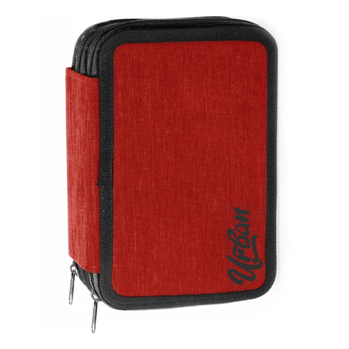 Astuccio 3 ZIP "Urban" Completo 43 Pezzi - (7 Accessori + 18 Pastelli + 18 Pennarelli) - Rosso