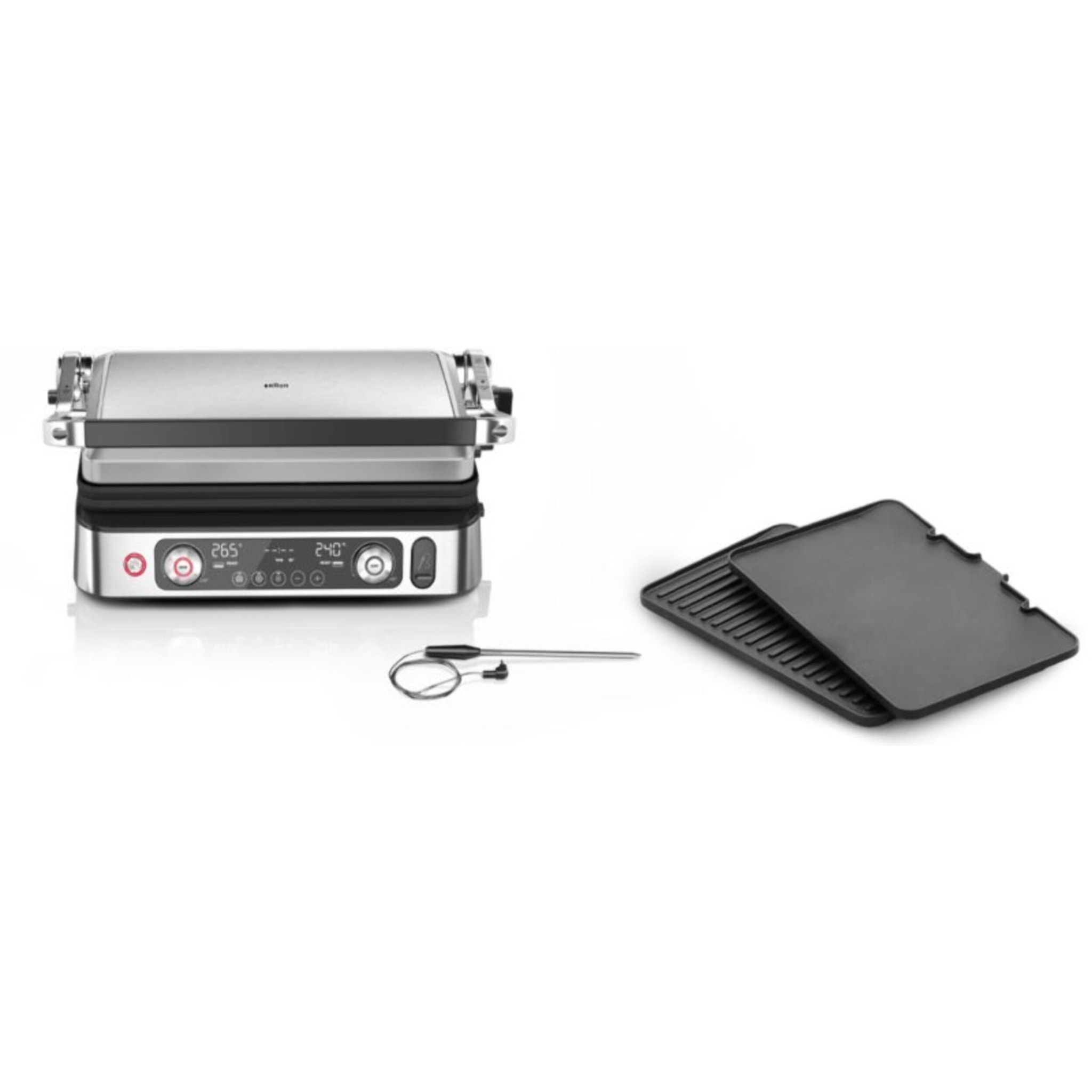 Grille-viande BRAUN CG9160 inox 2 zones de cuissson, plaques amovible, sonde, 37x23 cm