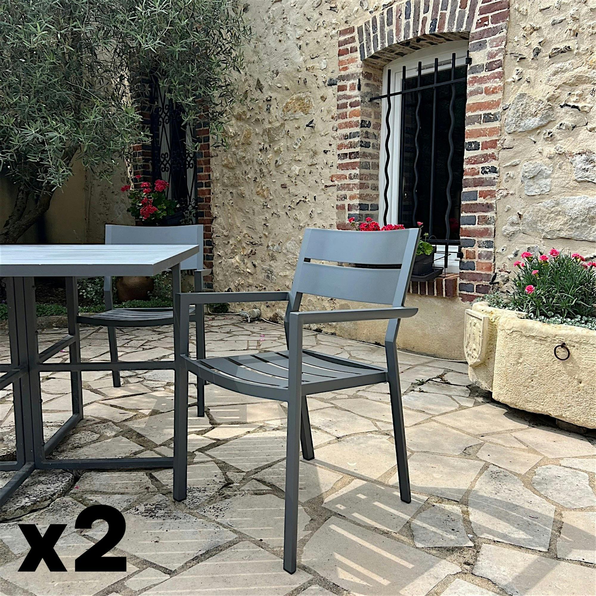 Chaise de jardin avec accoudoirs en aluminium gris ardoise (lot de 2) STOCKHOLM