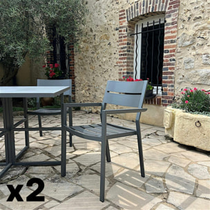 Chaise de jardin avec accoudoirs en aluminium gris ardoise (lot de 2) STOCKHOLM