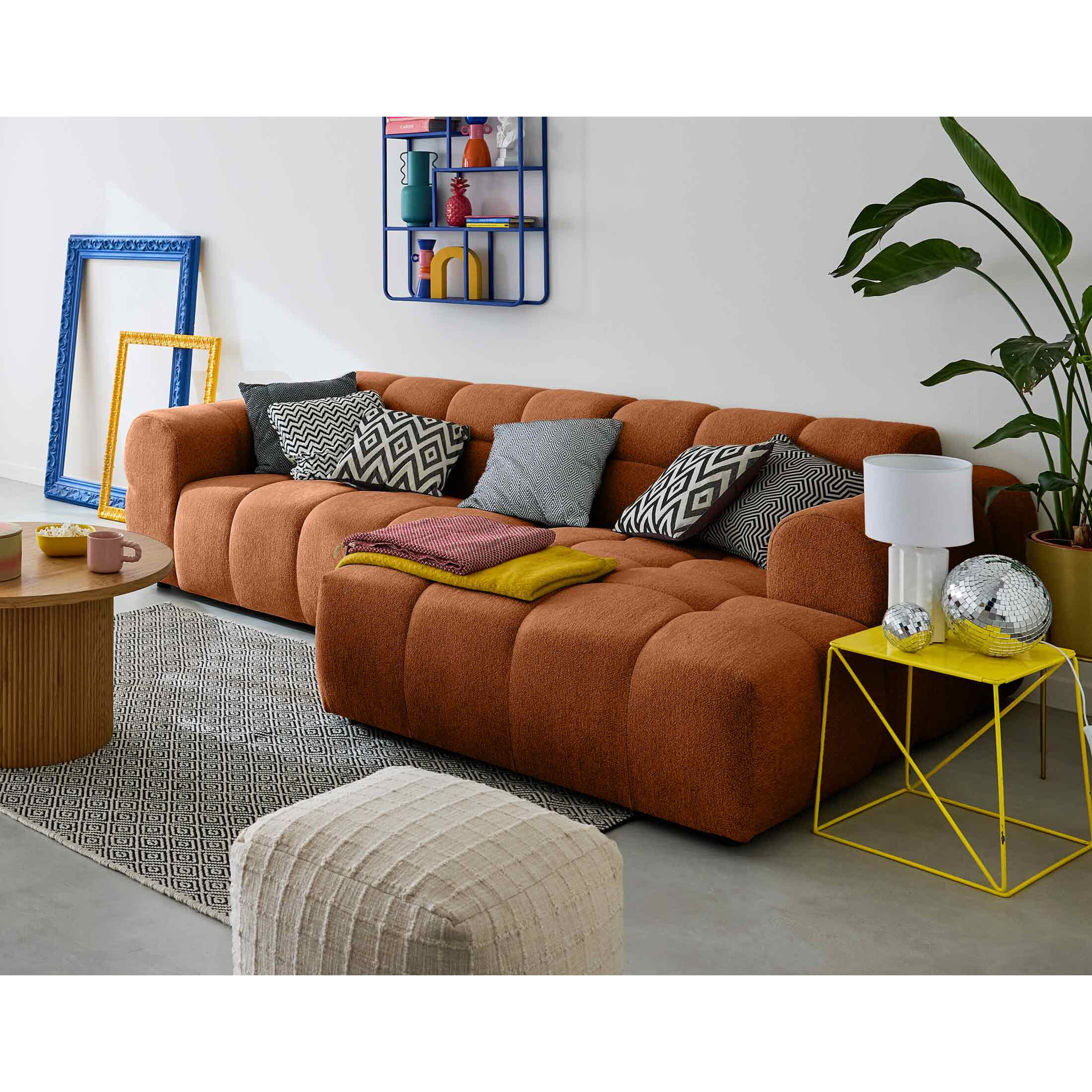 Ray - canapé d'angle droit - 4 places - en tissu texturé - Rouille