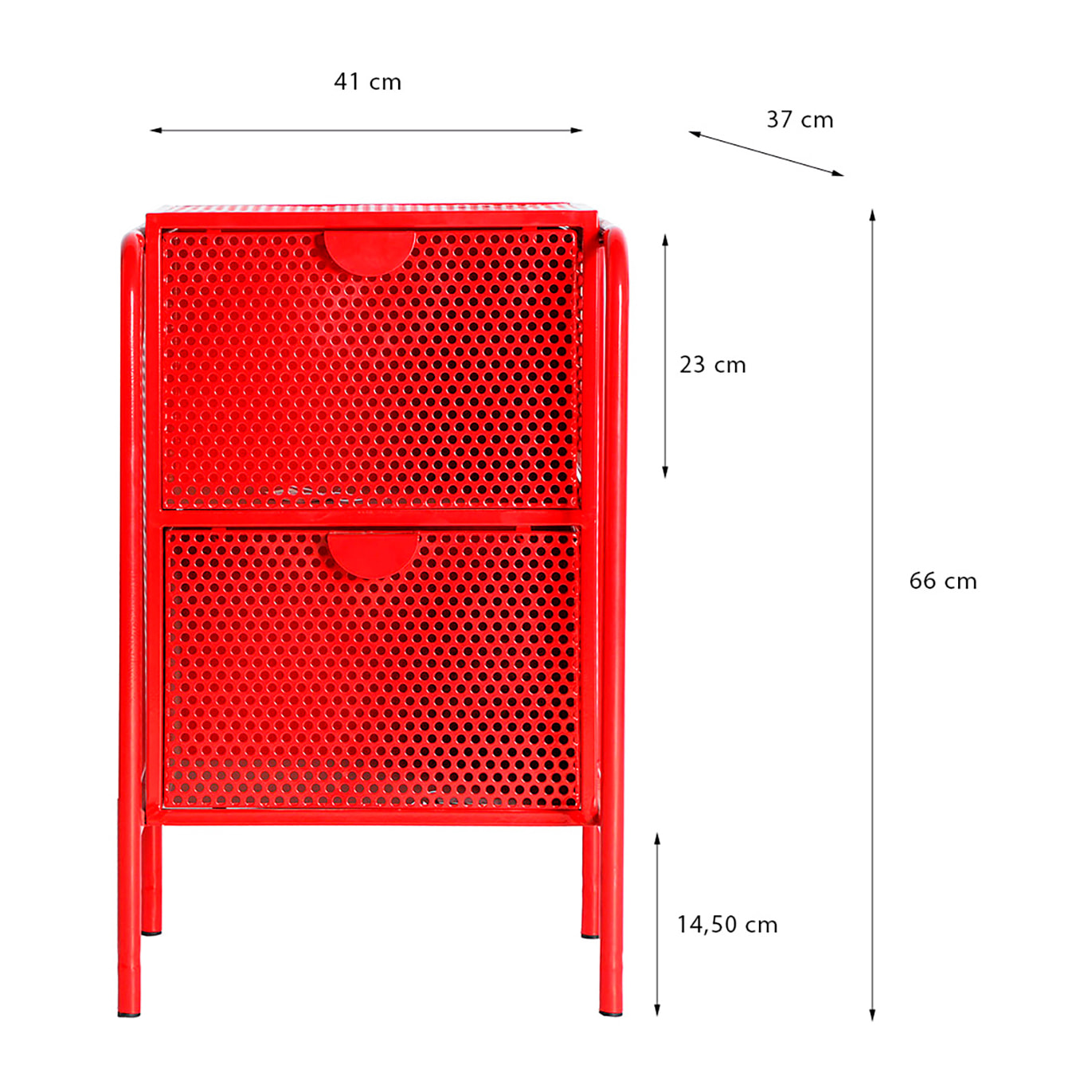 Mesita de noche de hierro en color rojo de 41x37x66cm