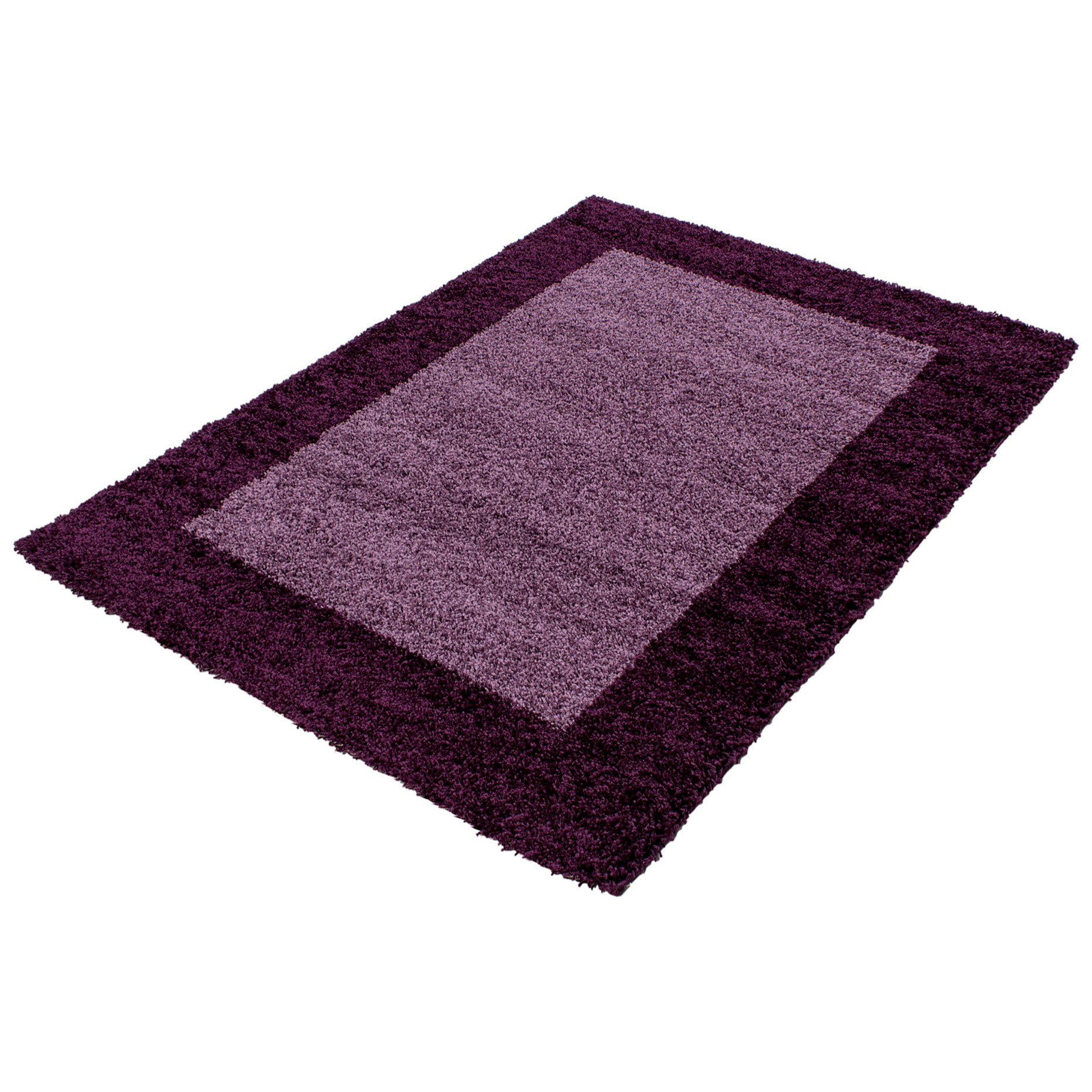 OTTA - Tapis rond shaggy à poils longs motif cadre Lila