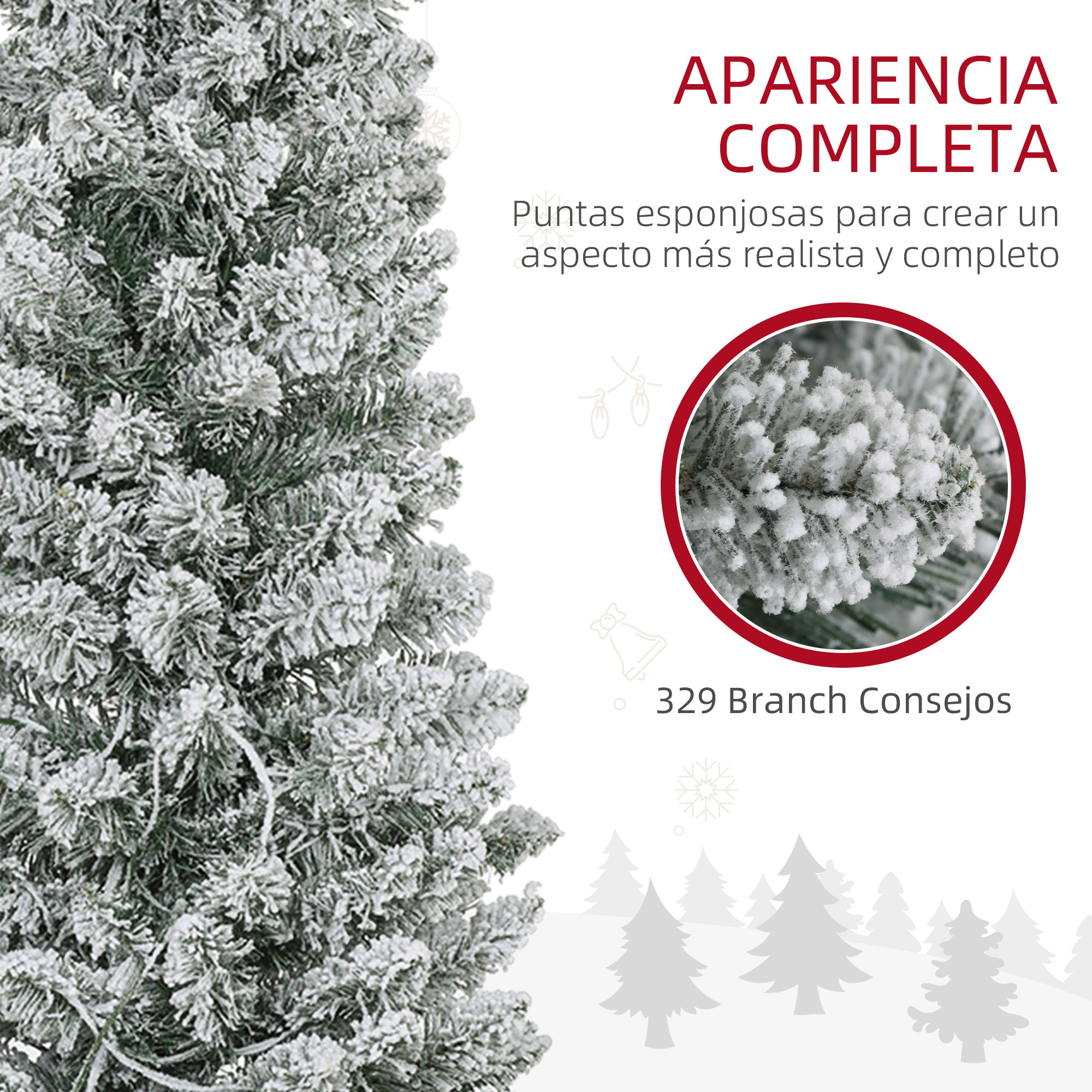 Árbol de Navidad 180 cm Árbol de Navidad Artificial Nevado con 150 Luces LED 329 Ramas y Soporte de Metal Árbol de Navideño para Salón Verde y Blanco