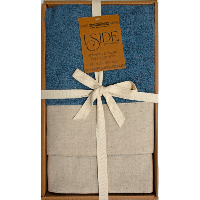 SET VISO E MANI SPUGNA BLU ARAZZO CON BALZA IN LINO