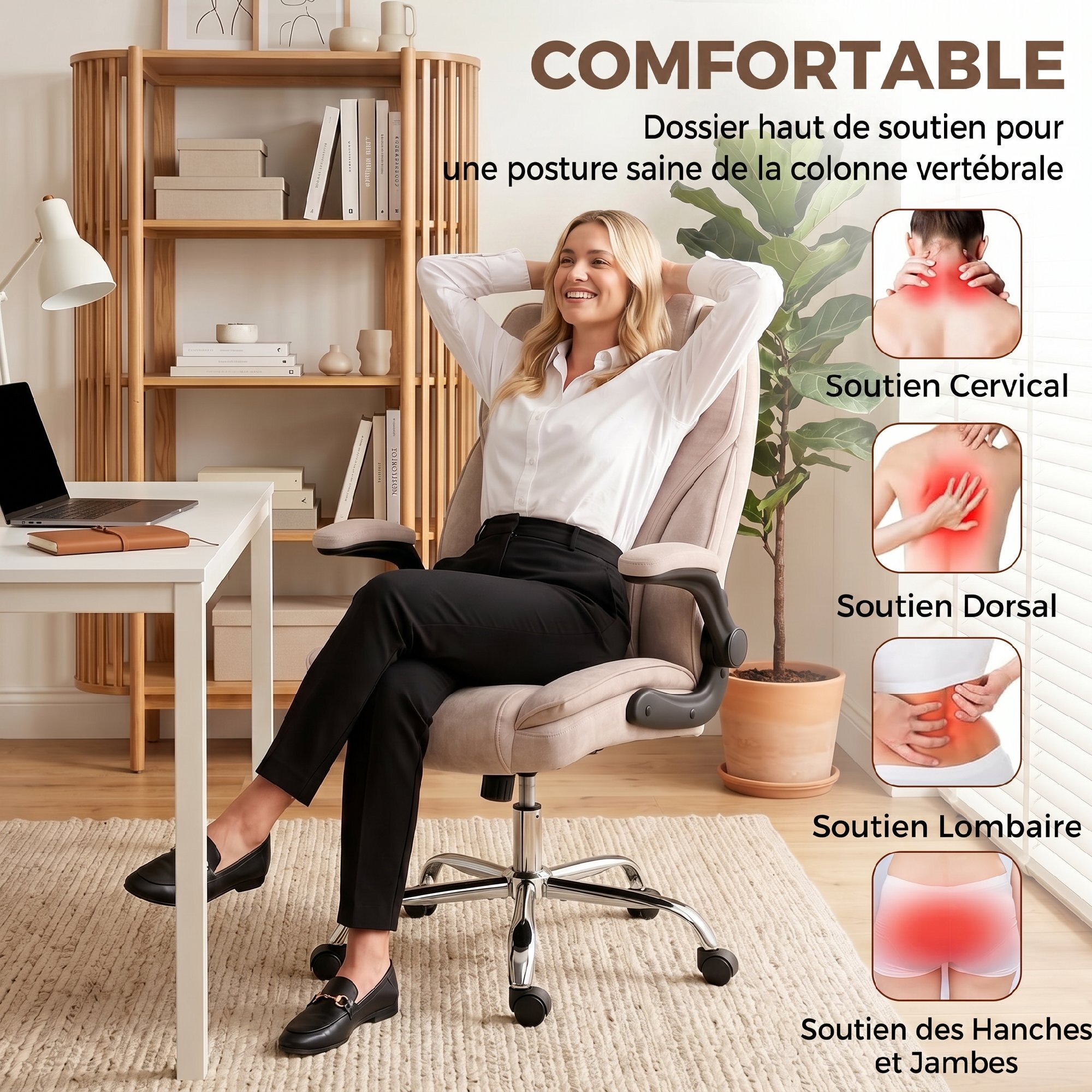 Fauteuil de bureau style Chesterfield réglable accoudoirs rabattables velours rose