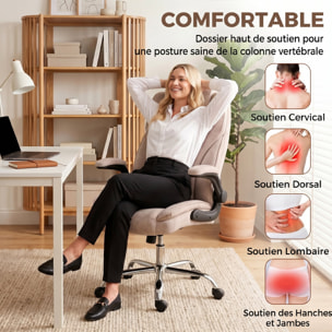 Fauteuil de bureau style Chesterfield réglable accoudoirs rabattables velours rose