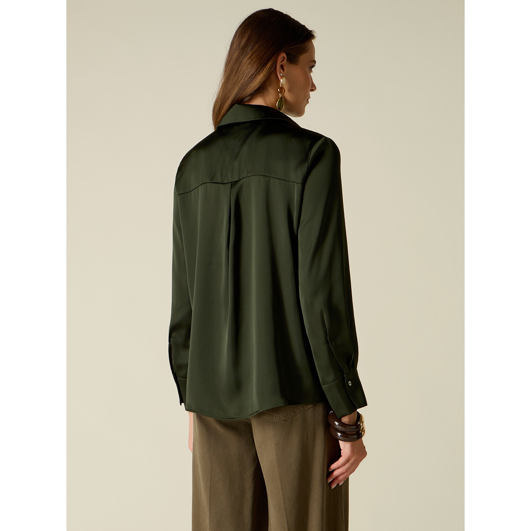 Oltre - Camicia in raso - Verde militare