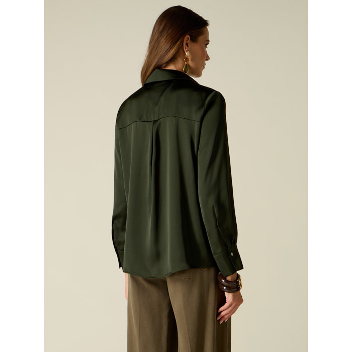 Oltre - Camicia in raso - Verde militare