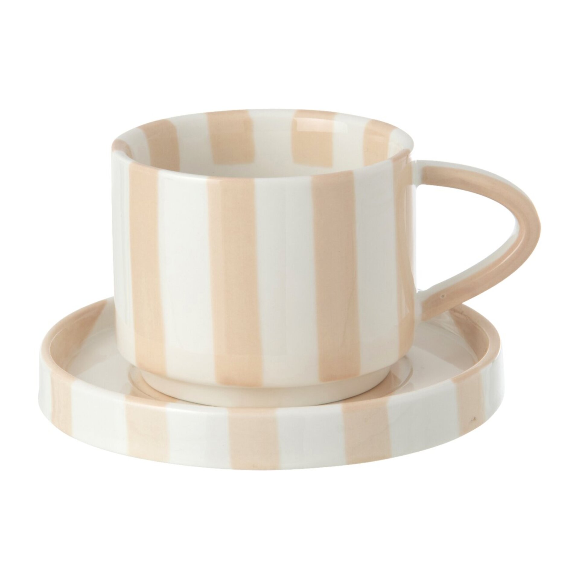 J-Line Tasse et sous-tasse lignée - grès - beige clair/blanc - set de 4