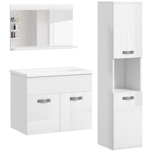 Muebles de Baño con Lavabo y Espejo Columna de Baño Conjunto de Muebles de Baño de Pared de 3 Piezas Estilo Moderno Blanco