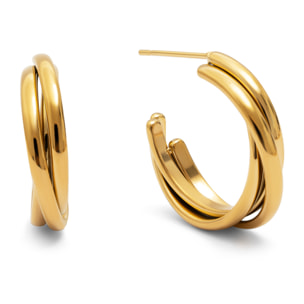 Pendientes Aro Triple Cruzado Acero Baño Oro